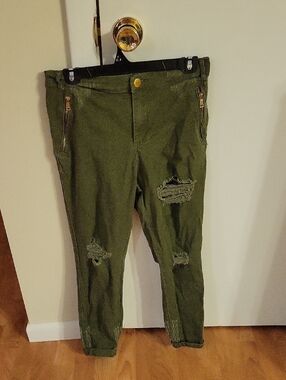 Olive Green Distressed Jeans Sz Large